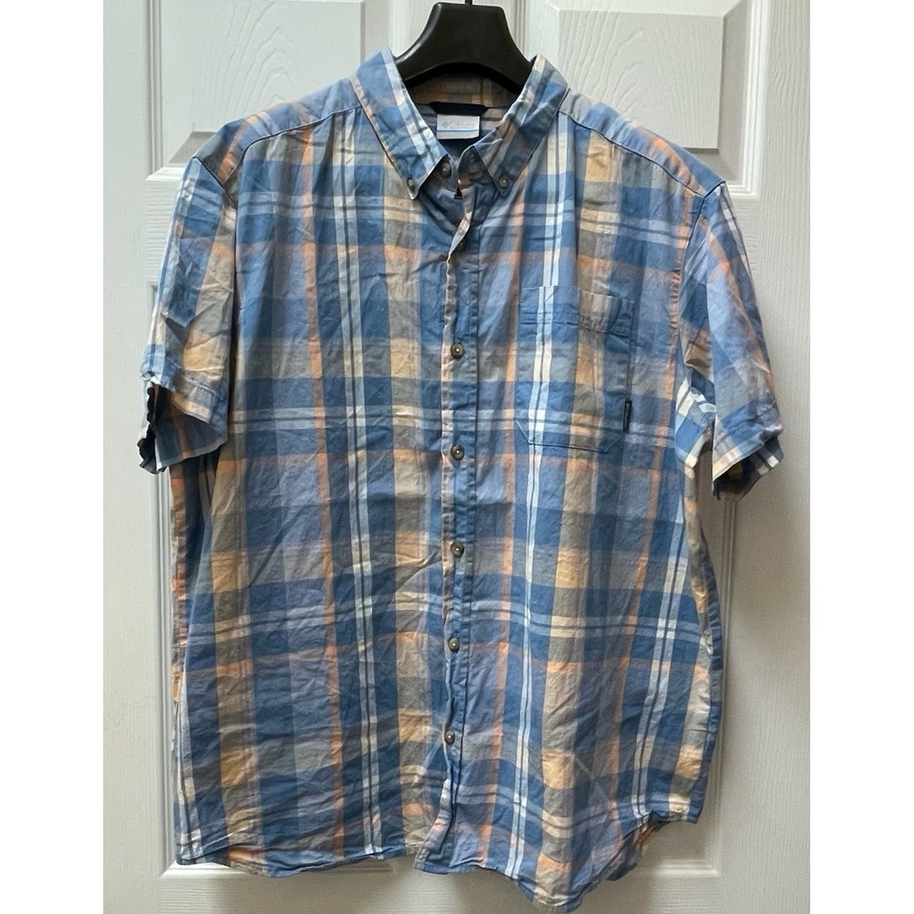 Columbia Men's‎ XL Blue Plaid Long Sleeve Cotton Blend Button Up Shirt